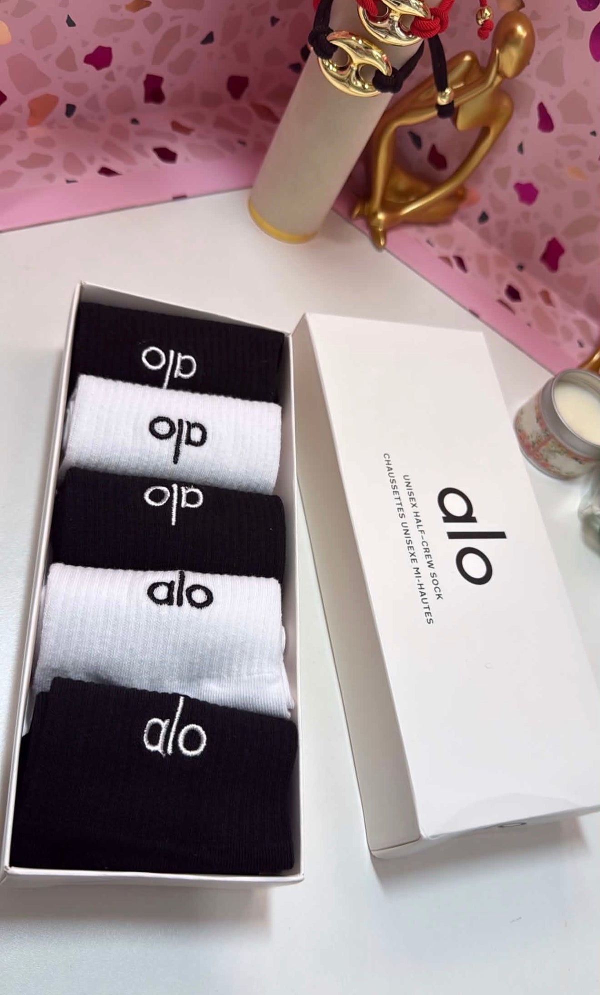 Box of stockings.