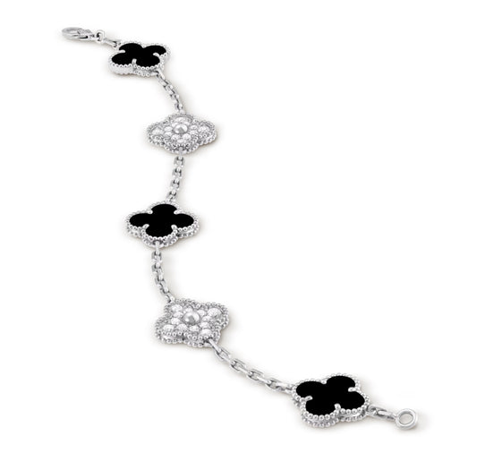 Clover bracelet silver-black-Cristal.